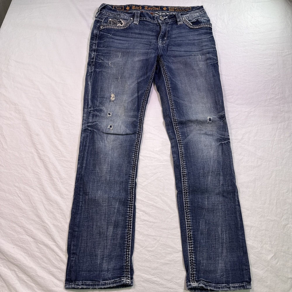 Rock Revival Jeans Women 29 Denim TAMA Easy Straight rhinestones embelished - Picture 2 of 10